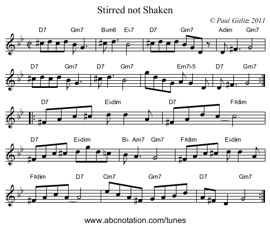 Stirred not Shaken - staff notation