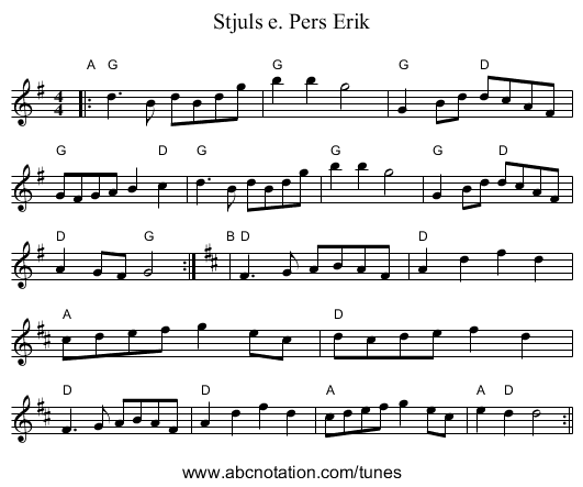 Stjuls e. Pers Erik - staff notation