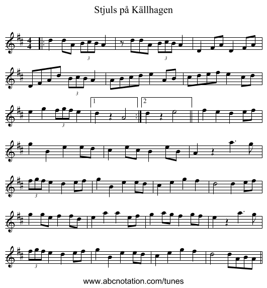 Stjuls på Källhagen - staff notation