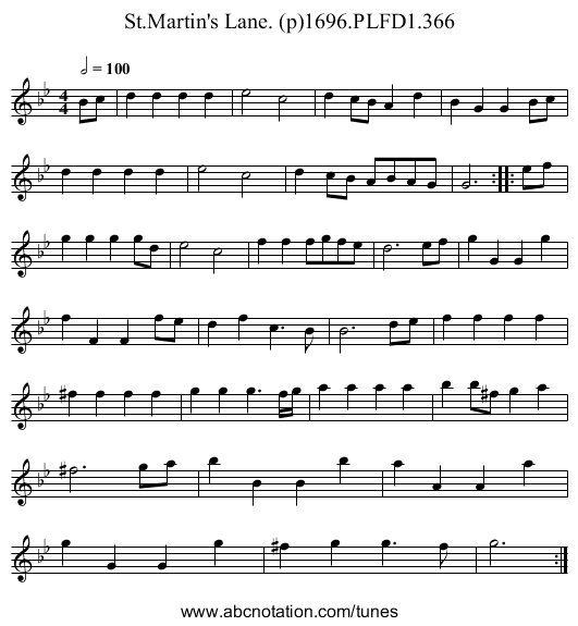 St.Martin's Lane. (p)1696.PLFD1.366 - staff notation