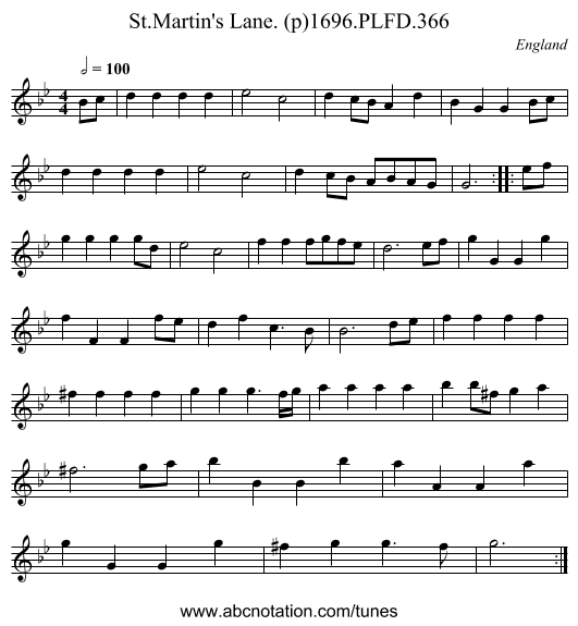 St.Martin's Lane. (p)1696.PLFD.366 - staff notation