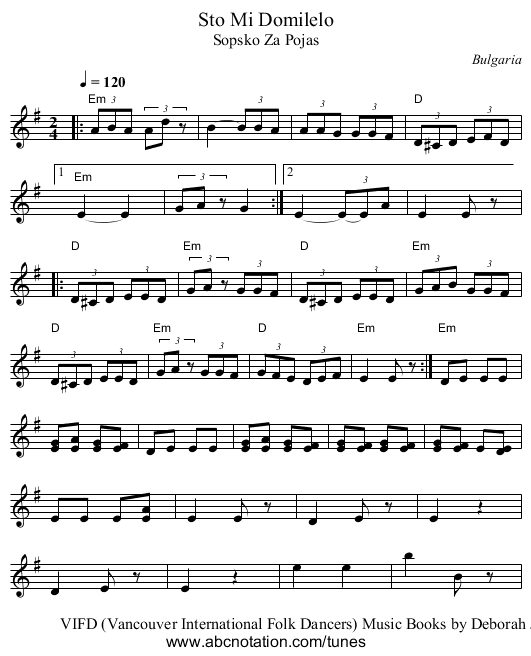 Sto Mi Domilelo - staff notation