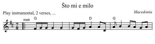 &Scaron;to mi e milo - staff notation