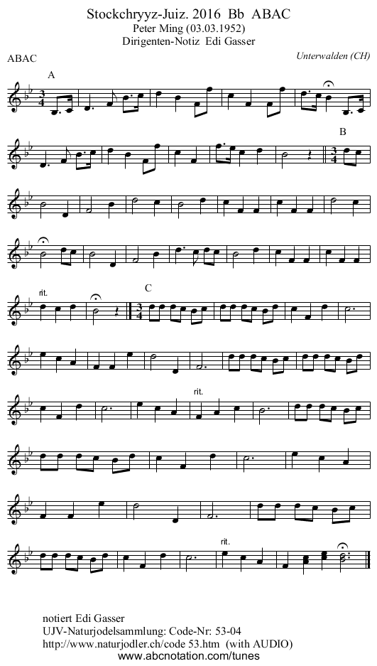 Stockchryyz-Juiz. 2016  Bb  ABAC - staff notation