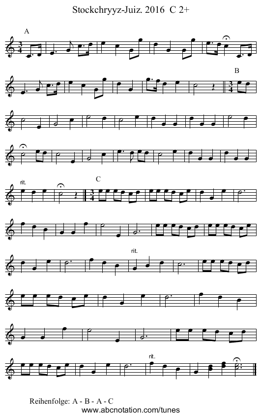 Stockchryyz-Juiz. 2016  C 2+ - staff notation
