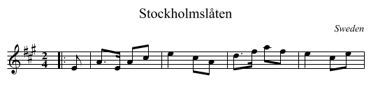 Stockholmslåten - staff notation