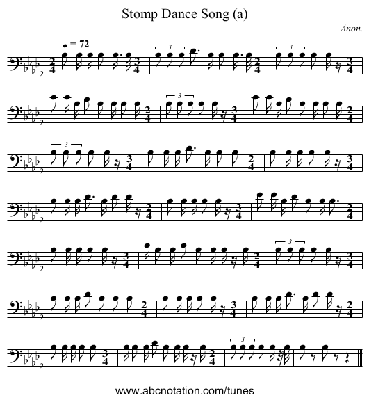 Stomp Dance Song (a) - staff notation
