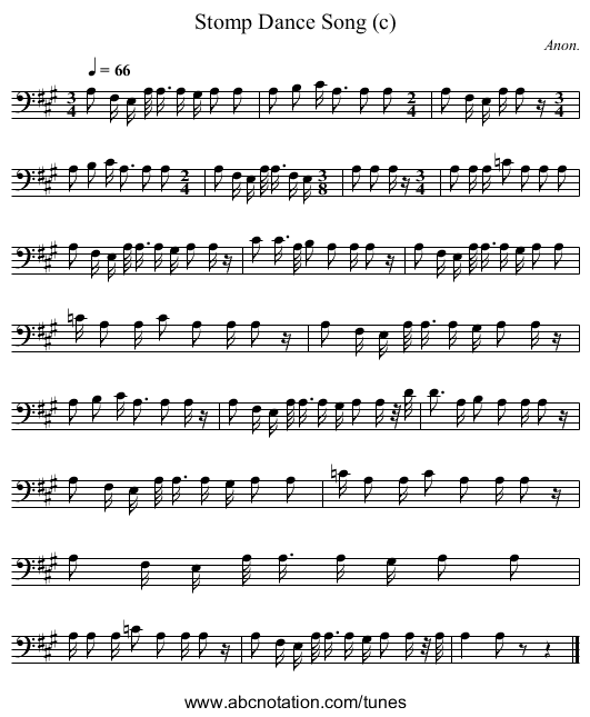 Stomp Dance Song (c) - staff notation