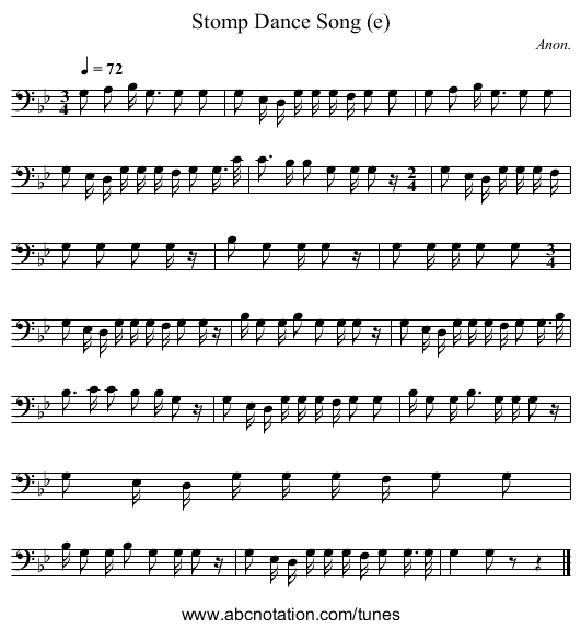 Stomp Dance Song (e) - staff notation