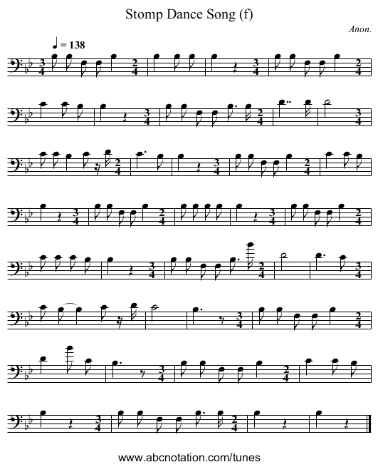 Stomp Dance Song (f) - staff notation