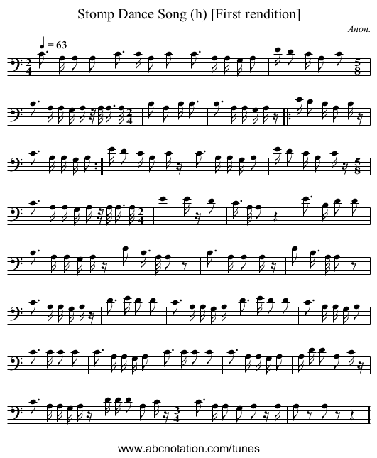 Stomp Dance Song (h) [First rendition] - staff notation