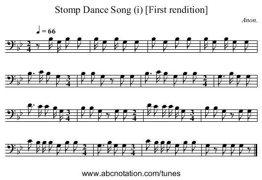 Stomp Dance Song (i) [First rendition] - staff notation