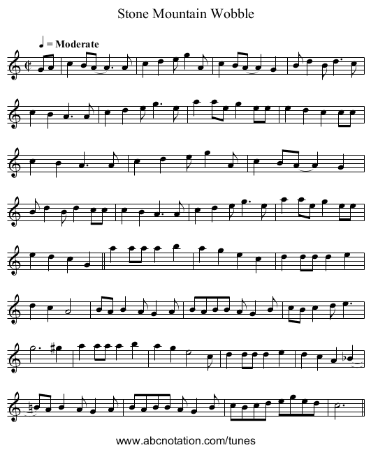 Stone Mountain Wobble - staff notation