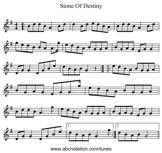 Stone Of Destiny - staff notation