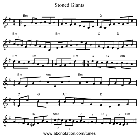 Stoned Giants - staff notation