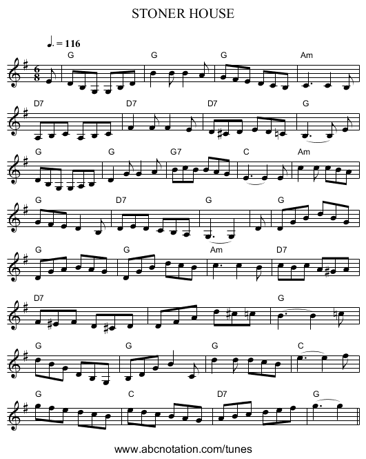 STONER HOUSE - staff notation