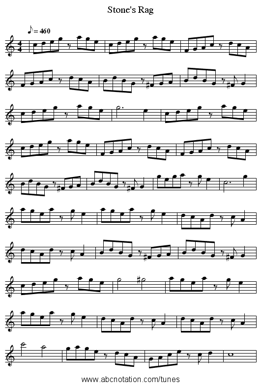 Stone's Rag - staff notation