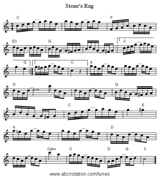 Stone's Rag - staff notation