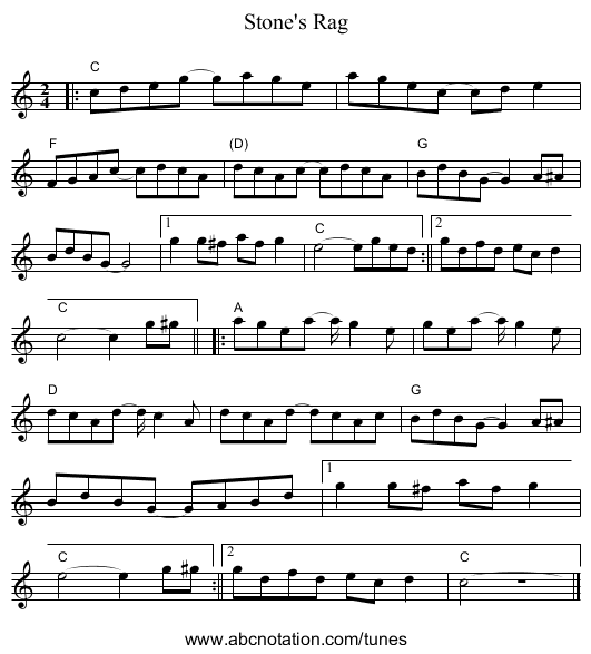 Stone's Rag - staff notation