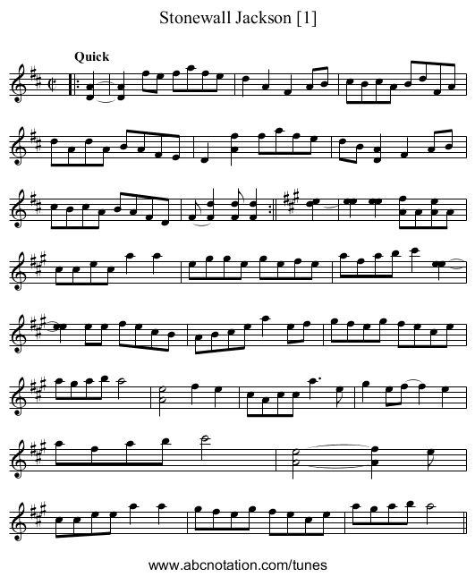 Stonewall Jackson [1] - staff notation