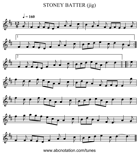 STONEY BATTER (jig) - staff notation
