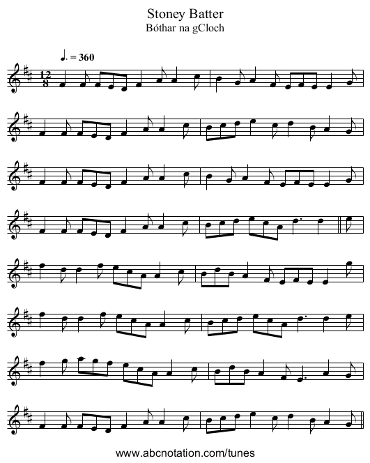 Stoney Batter - staff notation