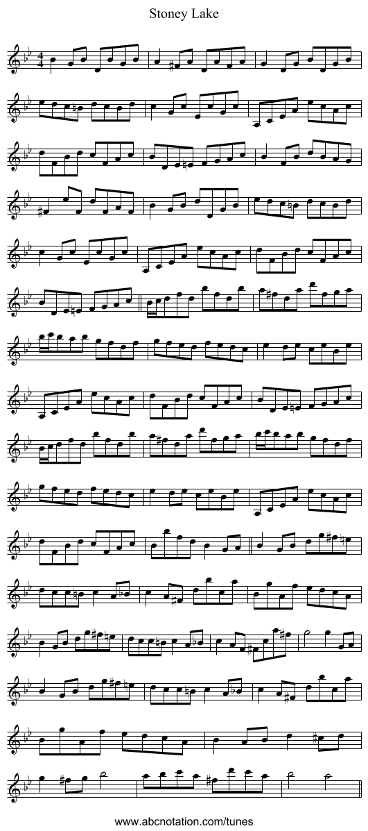 Stoney Lake - staff notation
