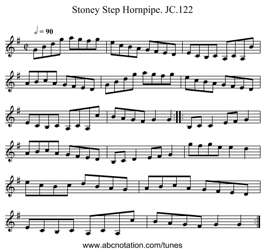Stoney Step Hornpipe. JC.122 - staff notation