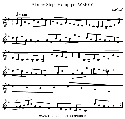 Stoney Steps Hornpipe. WM016 - staff notation