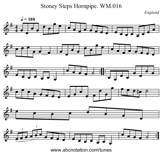 Stoney Steps Hornpipe. WM.016 - staff notation