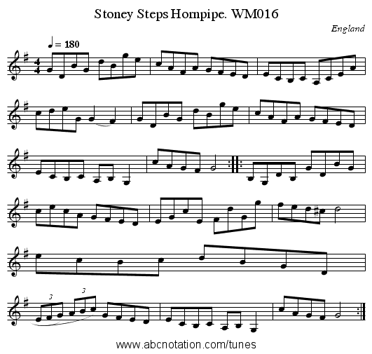 Stoney Steps Hornpipe. WM016 - staff notation