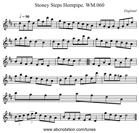 Stoney Steps Hornpipe. WM.060 - staff notation