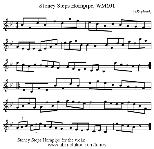 Stoney Steps Hornpipe. WM101 - staff notation