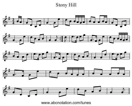 Stony Hill - staff notation