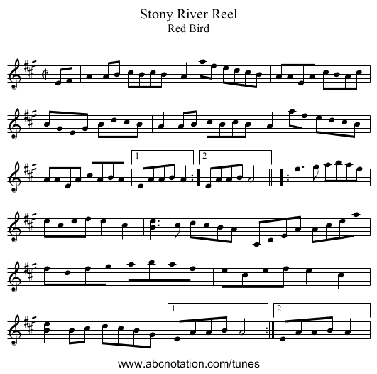 Stony River Reel - staff notation