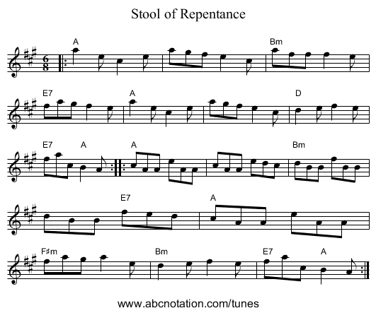 Stool of Repentance - staff notation