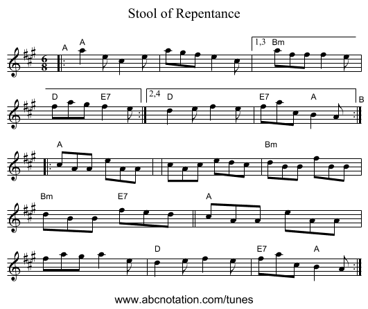 Stool of Repentance - staff notation