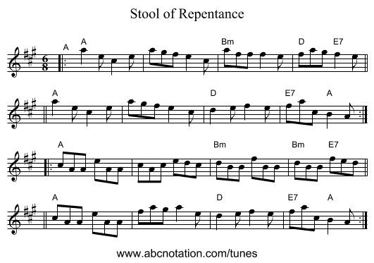 Stool of Repentance - staff notation