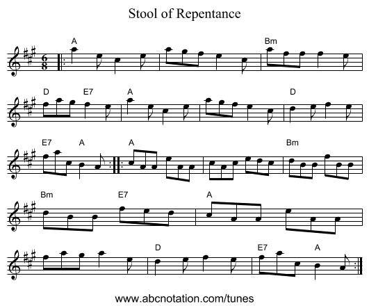 Stool of Repentance - staff notation