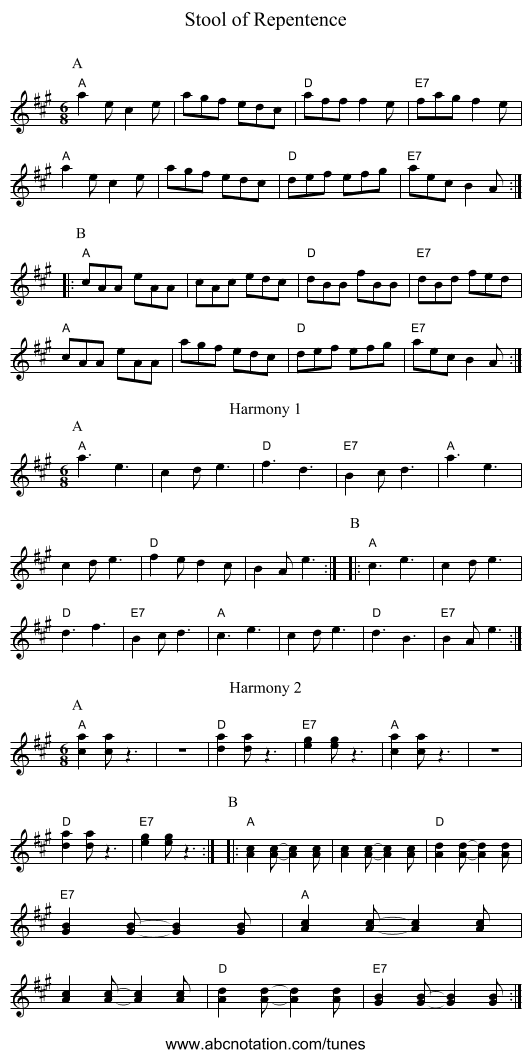 Stool of Repentence - staff notation