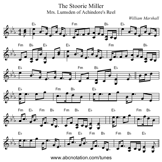 Stoorie Miller, The - staff notation