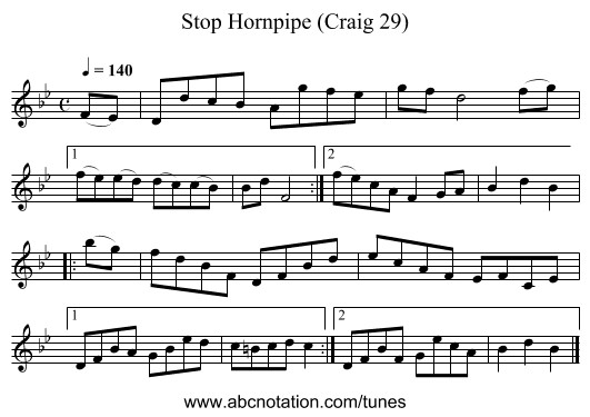 Stop Hornpipe (Craig 29) - staff notation