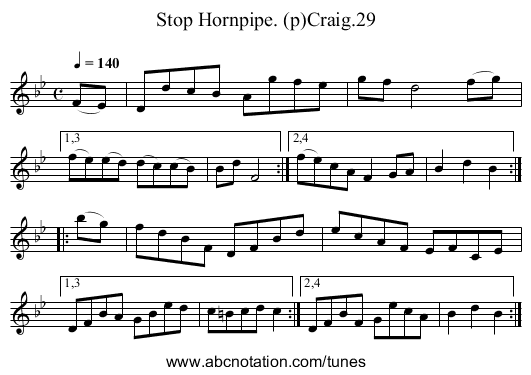 Stop Hornpipe. (p)Craig.29 - staff notation