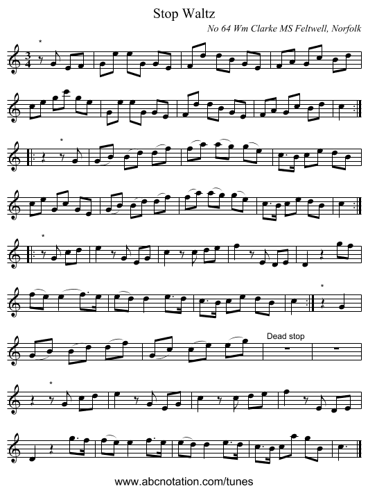 Stop Waltz - staff notation