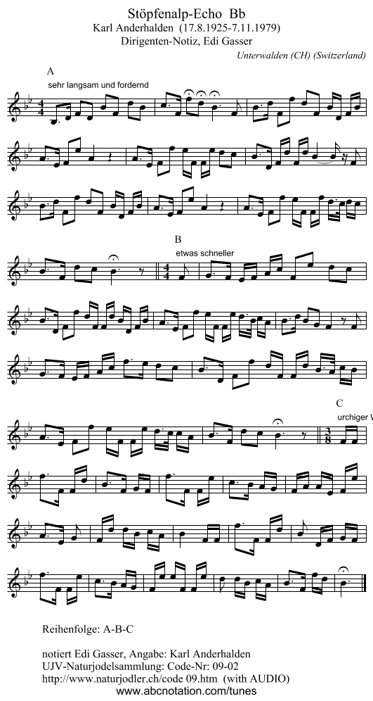 Stöpfenalp-Echo  Bb - staff notation