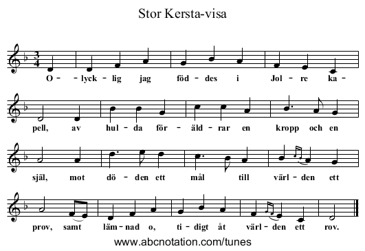 Stor Kersta-visa - staff notation