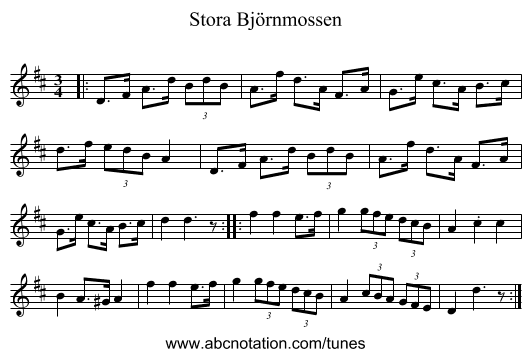 Stora Björnmossen - staff notation