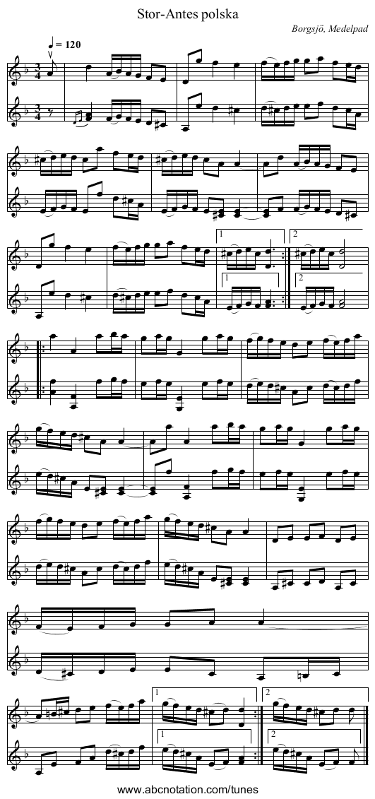 Stor-Antes polska - staff notation