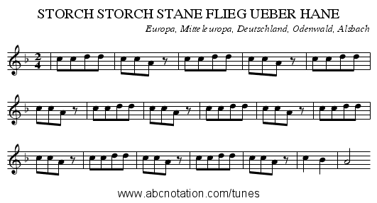 STORCH STORCH STANE FLIEG UEBER HANE - staff notation