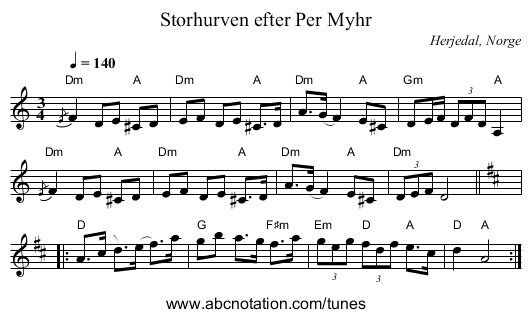 Storhurven efter Per Myhr - staff notation